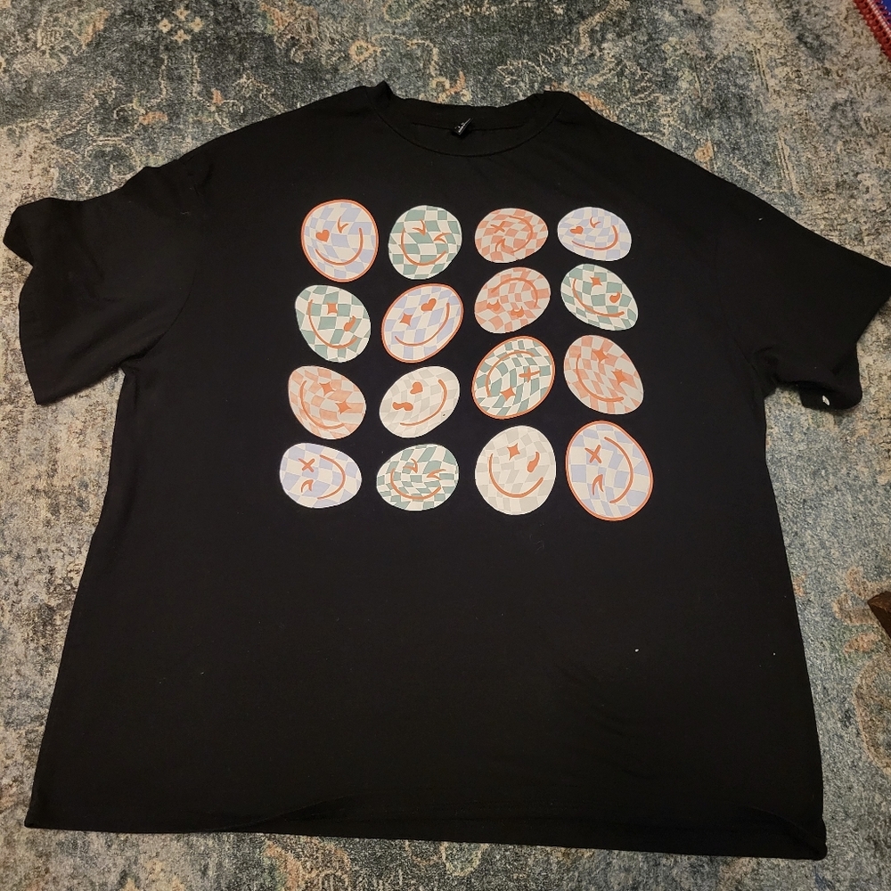 SHEIN Black Tee with Colorful Graphic Design Size S